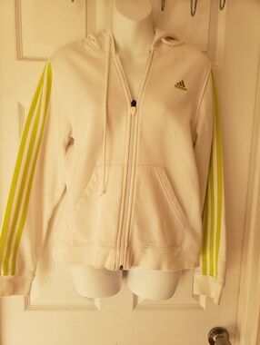 Adidas Women’s White Zip Hoodie with Lime Stripe